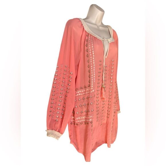 Soft Surroundings XL Boho Beaded Tassels Penelope Cream Neckline Embroidered - Picture 3 of 8